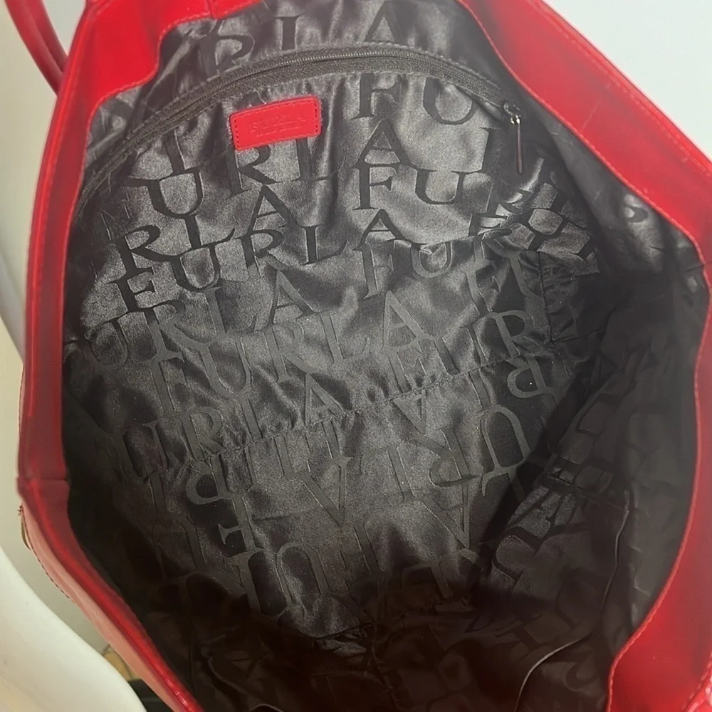 Furla Melissa Leather Tote Shoulder Bag Red White Gold